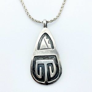 Hopi Symbol Sterling Silver Native American Pendant & Milor Woven Chain Necklace